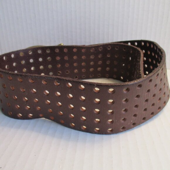 *Linea Pelle Brown Boho Chestnut Perforated Double Prong Buckle Belt - Picture 7 of 7
